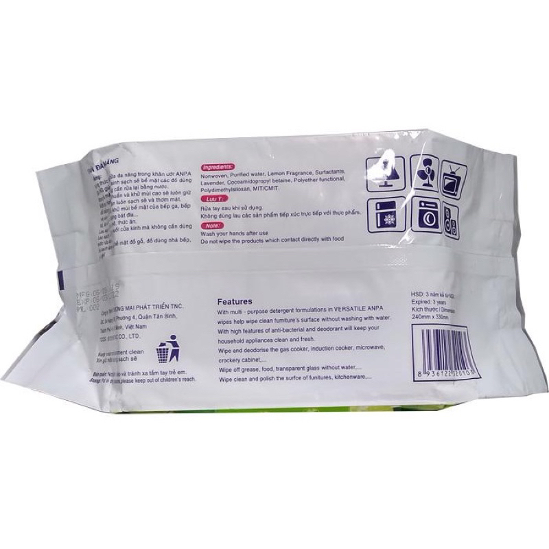 Gói 50 Khăn Ướt Lau Bếp Đa Năng Anpa - Khăn Ướt Đa Năng - Khăn Vệ Sinh