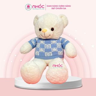 Gấu teddy quà tặng 20/10 mặc áo len sọc caro hoạ tiết lông xù bông cao cấp - NHÓC