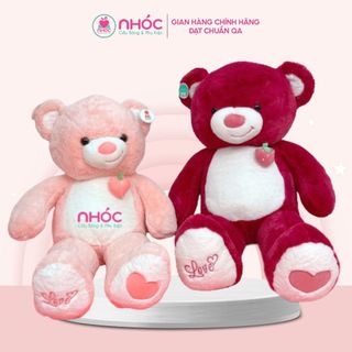 Gấu teddy quà tặng 20/10 đính trái dâu một bên lông xù bông cao cấp - NHÓC
