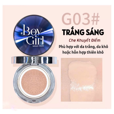 Phấn nước cushion GOGO TALES Boy Girl dưỡng ẩm che khuyết điểm kèm lõi thay thế Glazed Soft Air GogoTales GT471