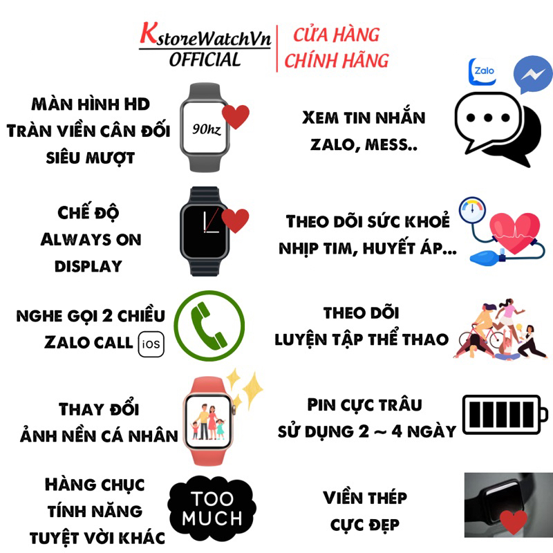 Đồng Hồ Thông Minh Kwatch 9 Max Màn Siêu Tràn HD Nghe Gọi Xem Tin Nhắn Cảm Biến Thật Khung Thép Chống Nước KstoreWatchVn