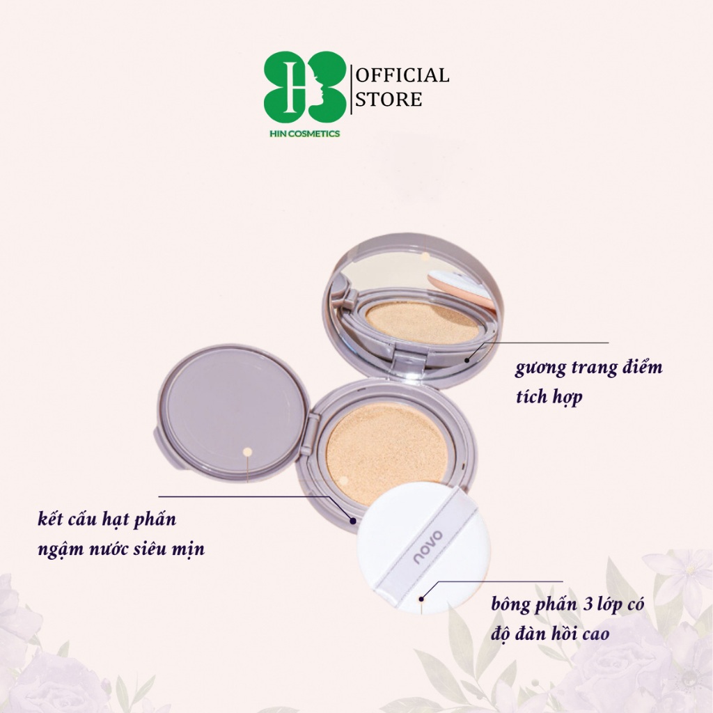 NOVO Cushion dưỡng ẩm, che phủ tốt, không thấm nước và mồ hôi