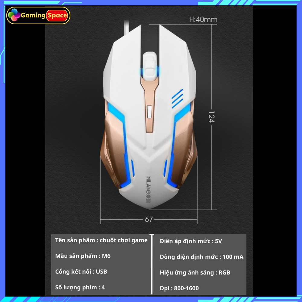 Chuột máy tính gaming có dây M6 dạ quang led RGB 7 màu , siêu đầm tay