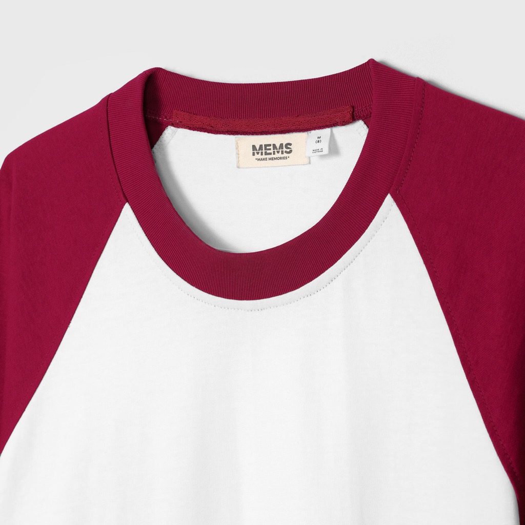 Flexible raglan White Plum | MEMS Áo thun cotton nam nữ tay dài trơn cổ tròn áo phối màu