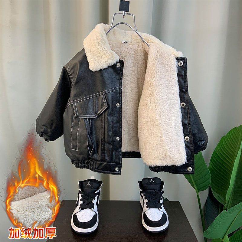 Áo khoác da lót lông siêu ấm thời trang bé trai