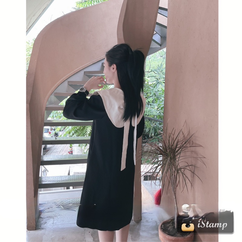 Váy xuông tuyết mưa cổ be nơ lưng