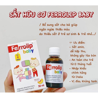 Sắt hữu cơ Ferrolip Baby 30ml vị đào thơm ngon, bổ sung sắt cho bé