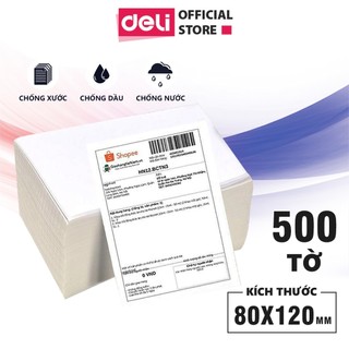 Giấy In Nhiệt A6 A7 Deli - Dùng Cho Máy In Đơn Hàng Mini Bill TMĐT Decal Tự Dính 500 Tờ Tem Nhãn Vận Chuyển Chính Hãng