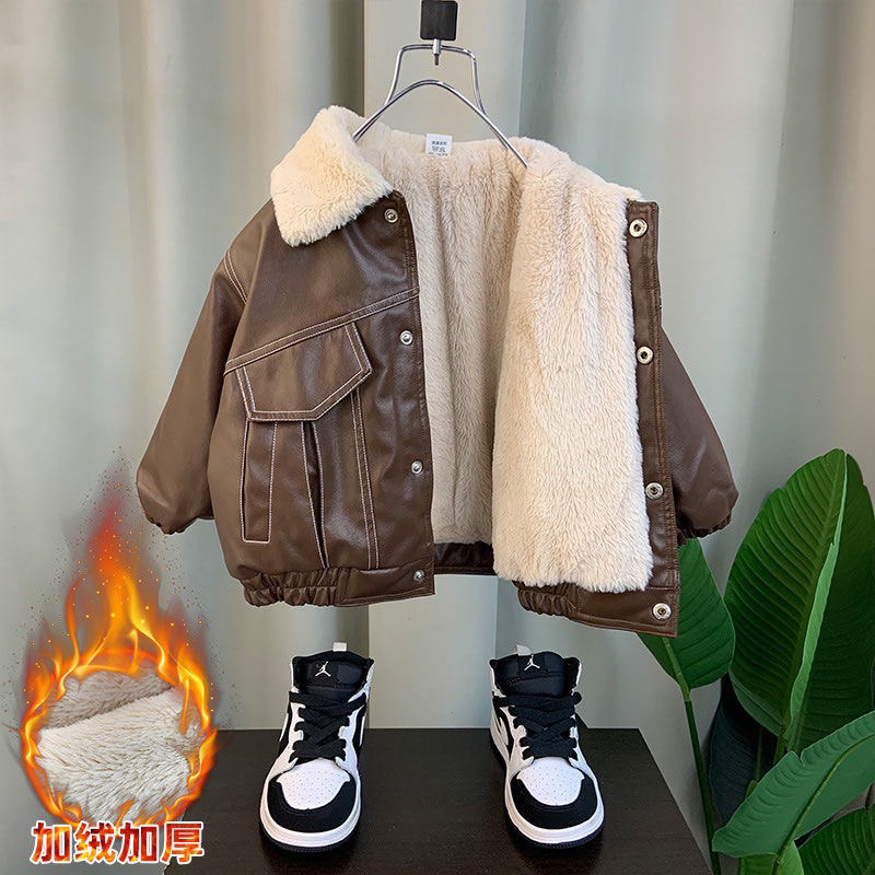 Áo khoác da lót lông siêu ấm thời trang bé trai