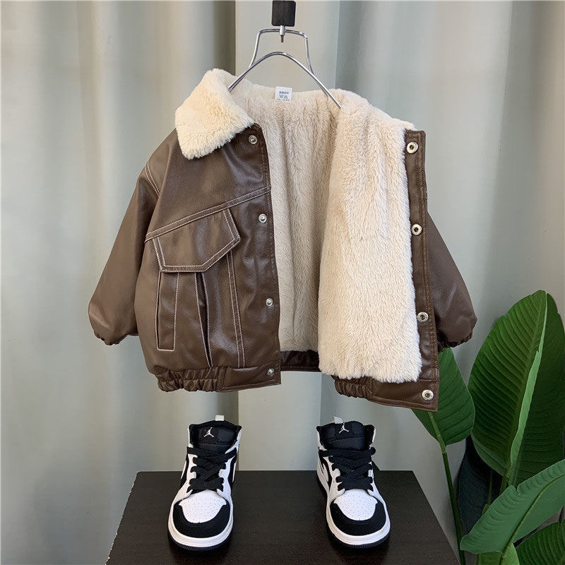Áo khoác da lót lông siêu ấm thời trang bé trai