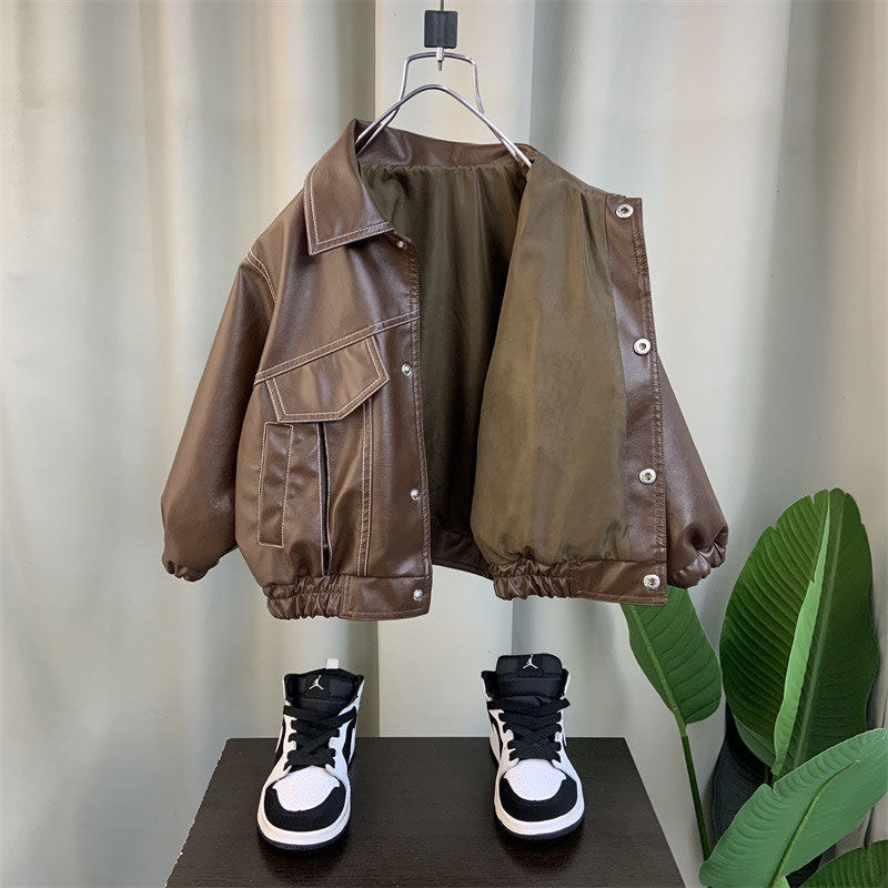Áo khoác da lót lông siêu ấm thời trang bé trai