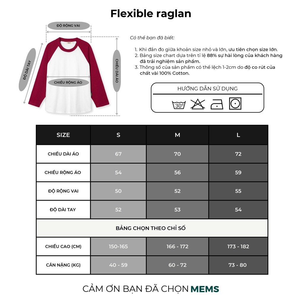 Flexible raglan White Plum | MEMS Áo thun cotton nam nữ tay dài trơn cổ tròn áo phối màu