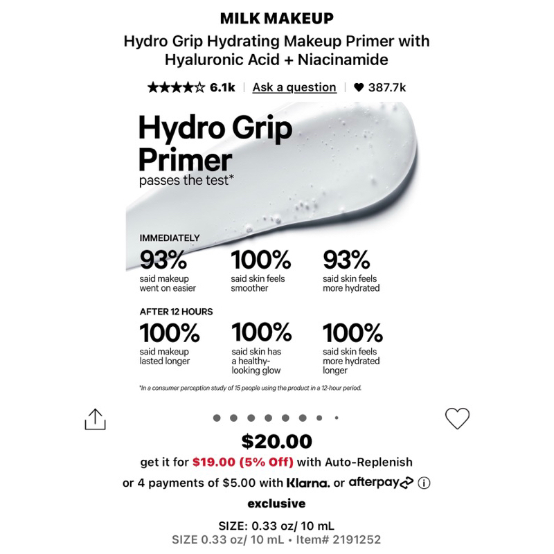 Kem lót Milk Makeup Hydro Grip Mini 5ml $10