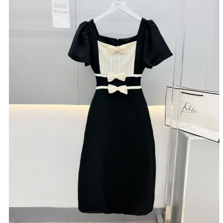 Đầm Dự Tiệc Cao Cấp MARIS DESIGN, Váy Đẹp Phối Ren Nơ Eo Đi Chơi Đi Làm M0014