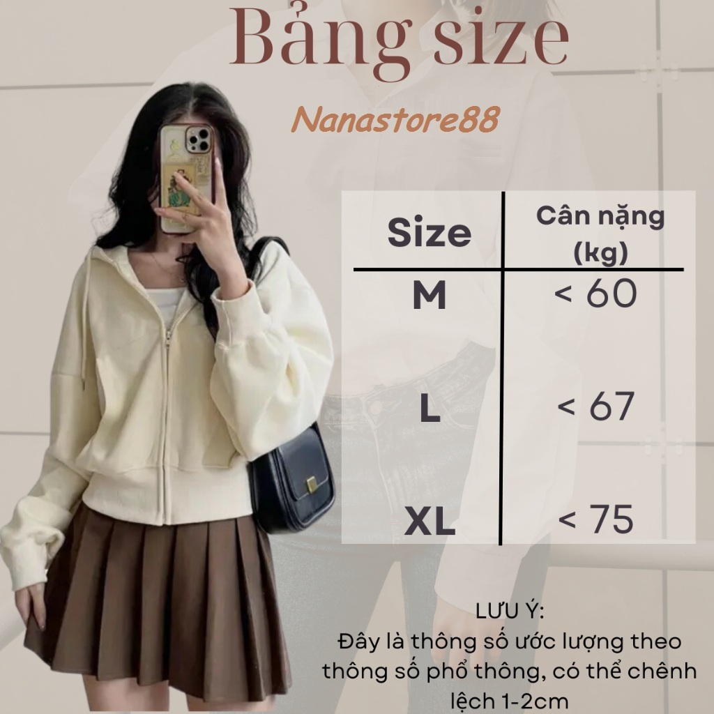 Áo khoác nỉ nữ dài tay có mũ, áo khoác nỉ croptop form rộng Bigsize Nanastore 229T