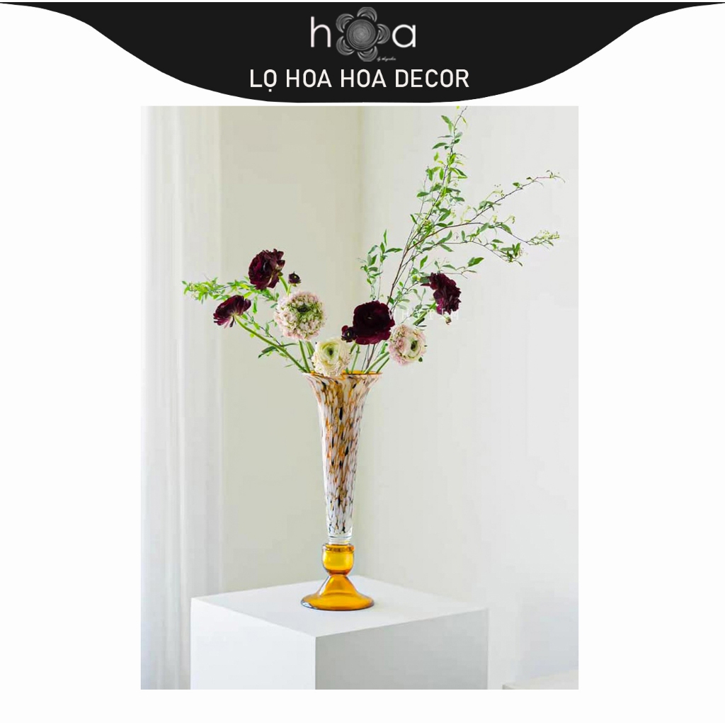 Lọ hoa thủy tinh Cao cấp,chất đẹp sang, dáng ly cao, màu da báo độc lạ.Lọ hoa h.O.a decor