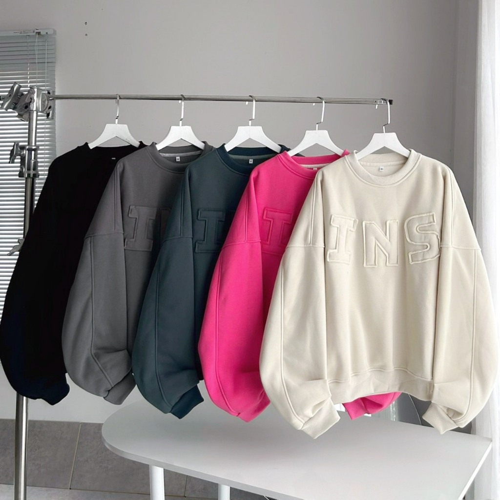 ÁO SWEATER INS màu ĐỎ chữ nổi form boxy khoác ngoài vải nỉ lót bông dày dặn nhiều màu sắc form rộng unisex