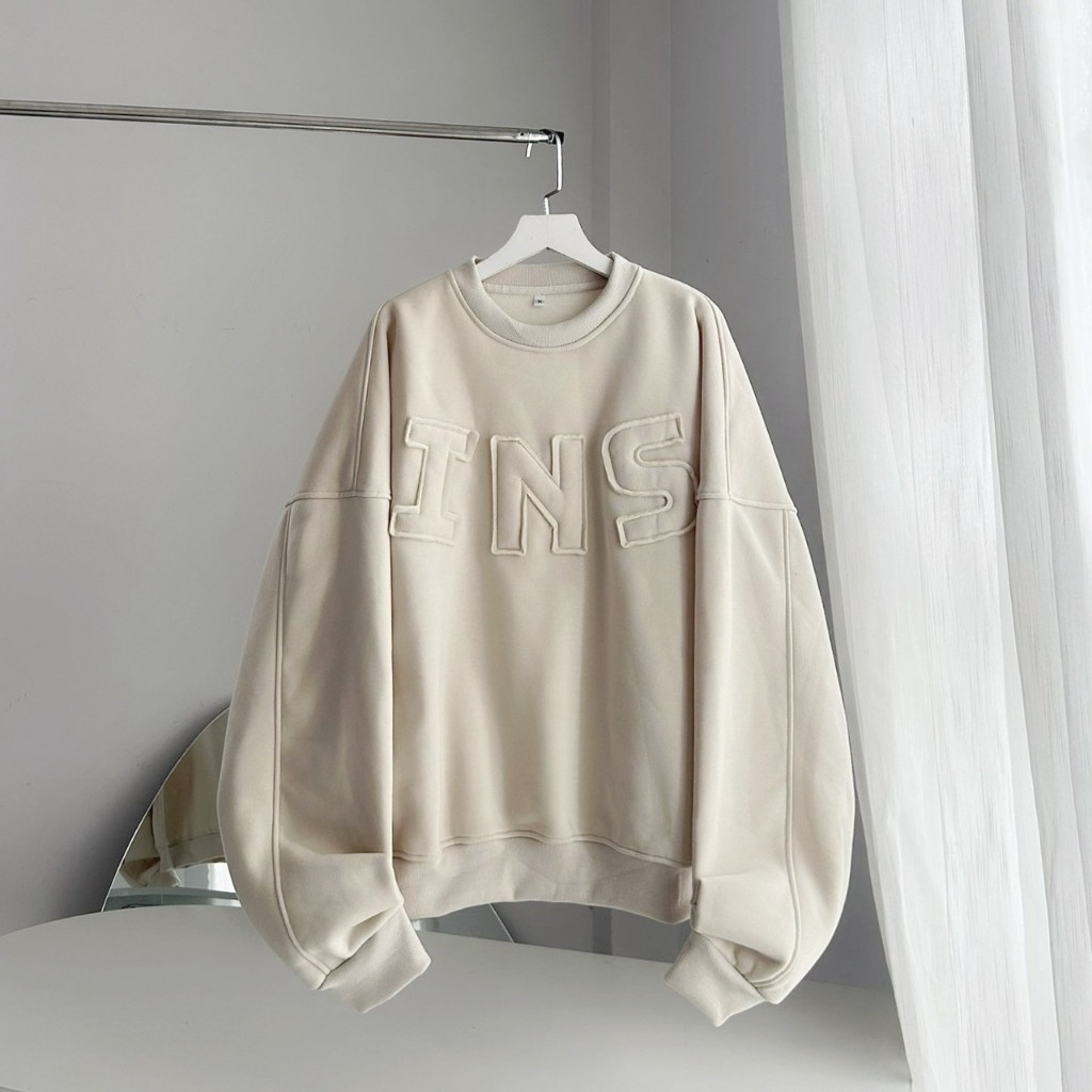 ÁO SWEATER INS màu ĐỎ chữ nổi form boxy khoác ngoài vải nỉ lót bông dày dặn nhiều màu sắc form rộng unisex