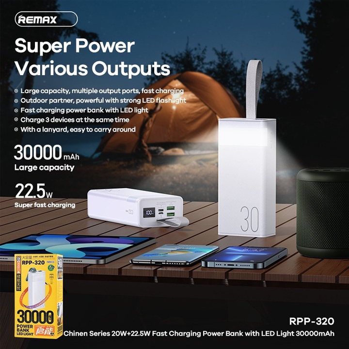 Pin Sạc Dự Phòng 30000mAh 22.5W Remax RPP-320 - Sạc Nhanh PD 20W - Sạc Nhanh 3 Thiết Bị Cùng Lúc - Hàng Chính Hãng