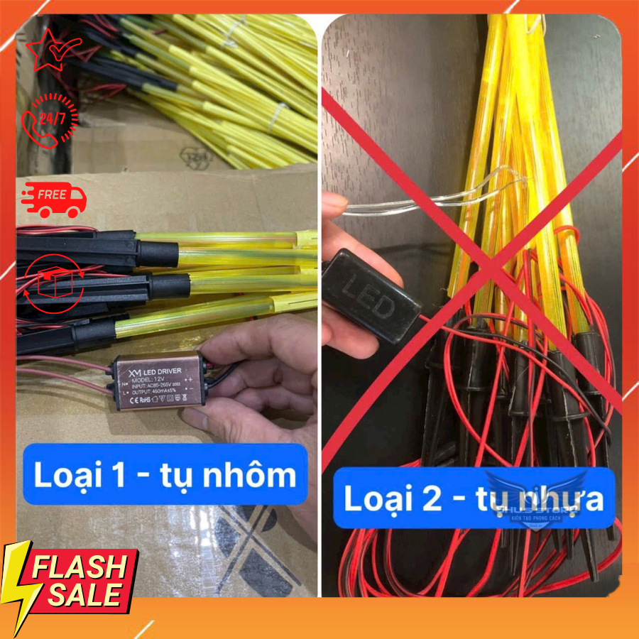Đèn Led Bông Lúa Vàng Tài Lộc Bó 10 Bông Có Tụ Nhôm Chống Cháy Nổ Loại 14 Hạt Cao 95cm Tặng Kèm Phích Cắm