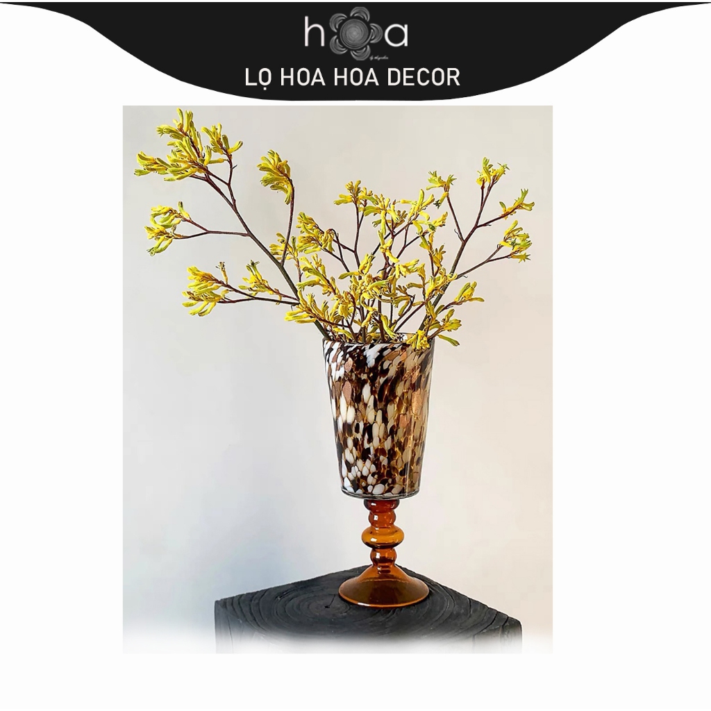 Lọ hoa thủy tinh Cao Cấp, chất đẹp sang, thổi thủ công, dáng Ly họa tiết da báo độc lạ.Lọ hoa h.O.a decor