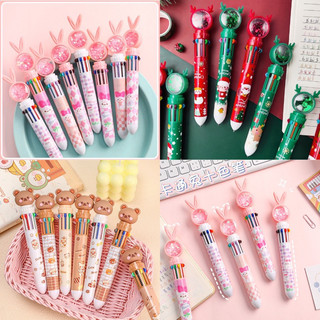 Bút bi 10 ngòi 10 màu hình thỏ giáng sinh noel gấu siêu dễ thương - quà tặng học sinh