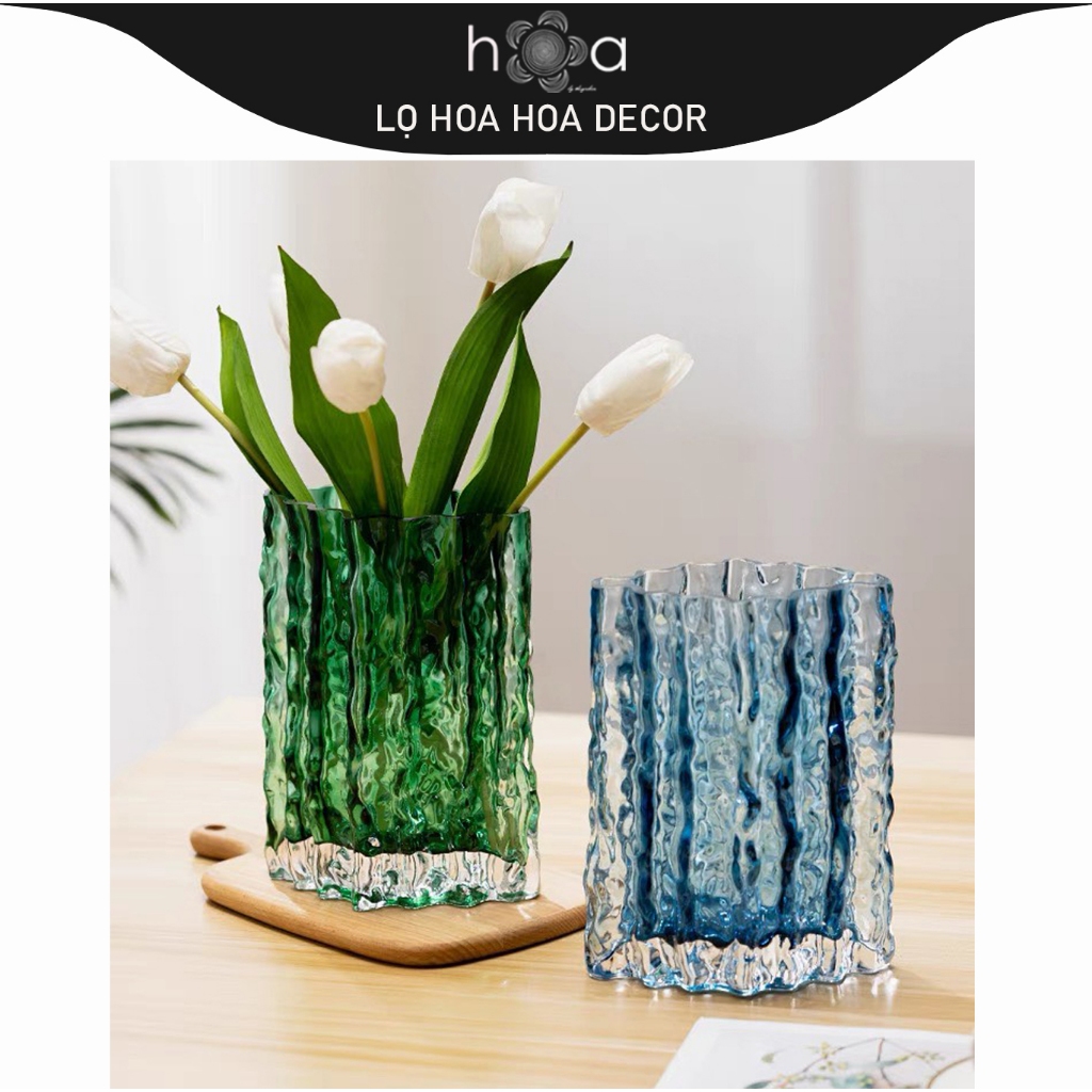Lọ hoa thủy tinh đẹp, dáng sóng nước (Có ảnh chụp thật) Lọ hoa h.O.a decor