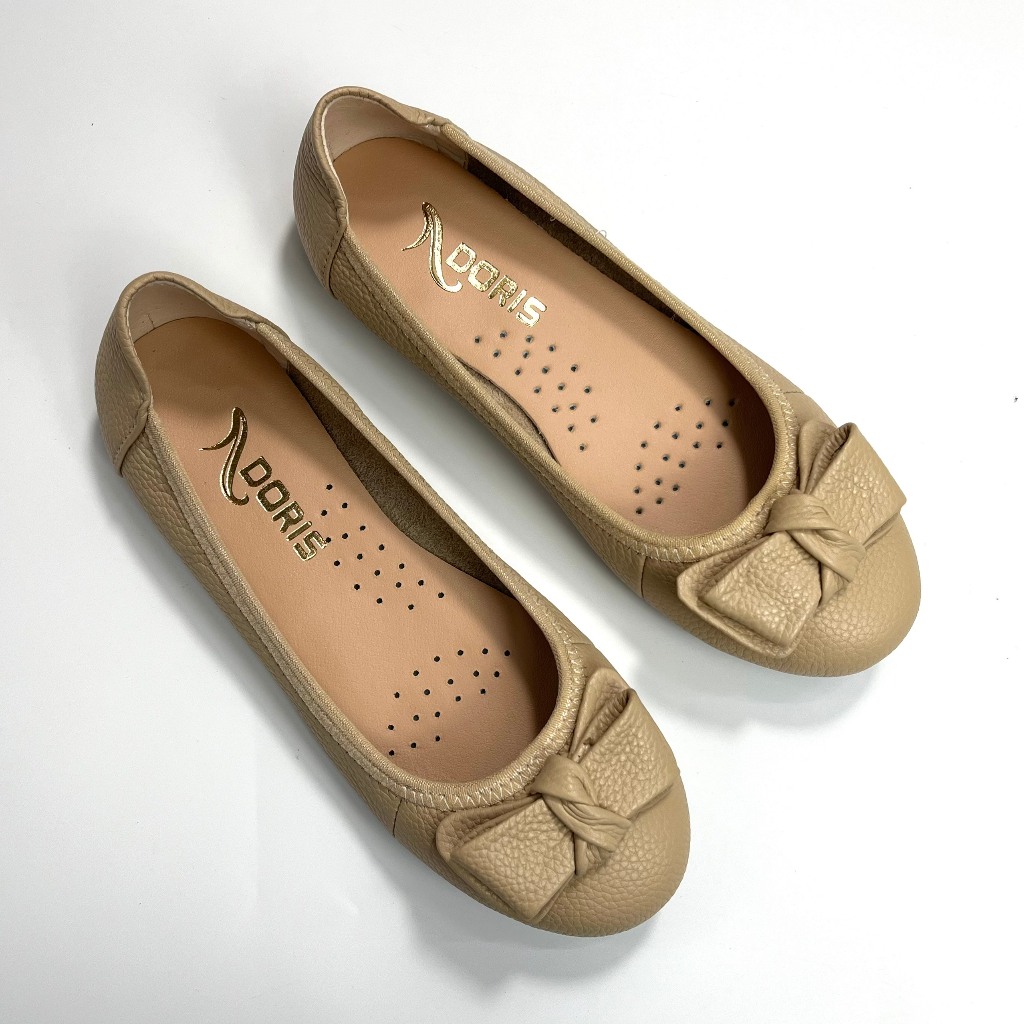 Giày búp bê da thật mũi tròn gắn nơ  DN001- CÓ BẢO HÀNH- SIZE CHUẨN.