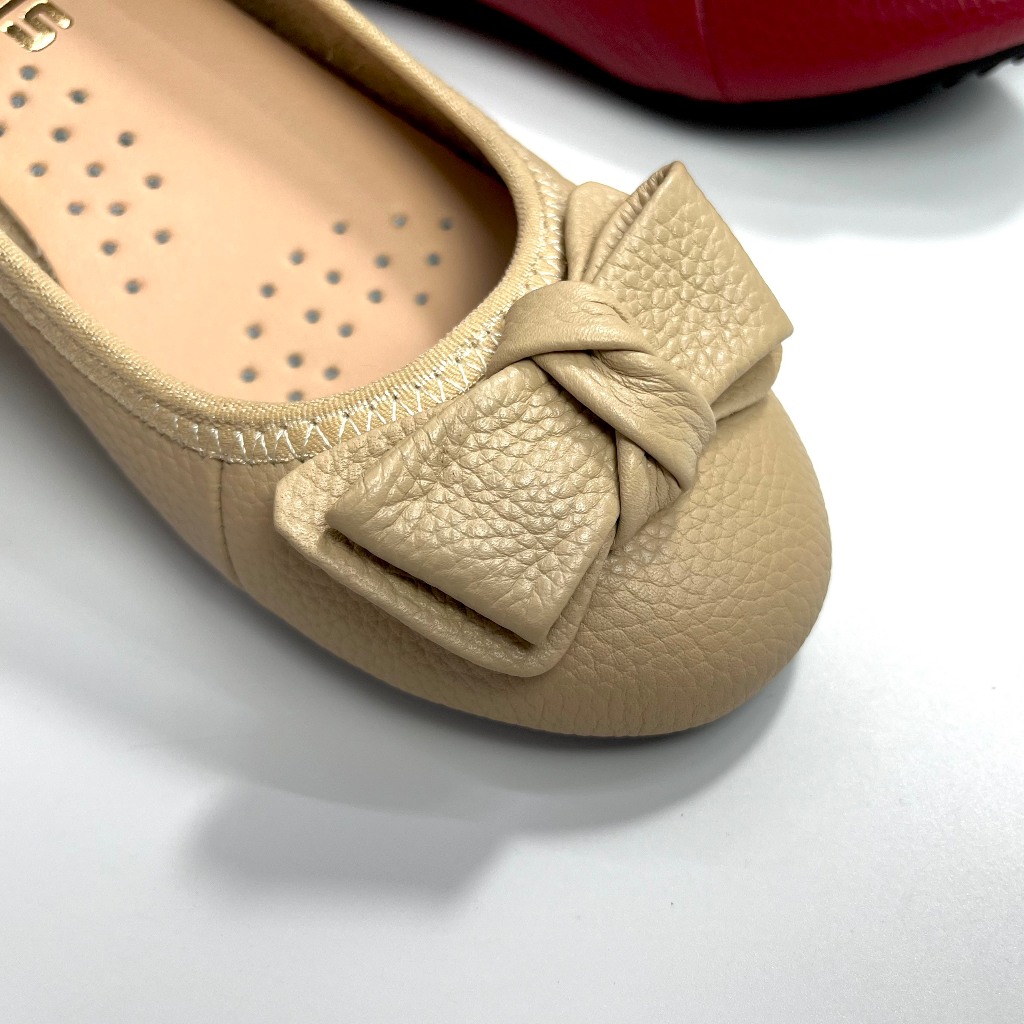 Giày búp bê da thật mũi tròn gắn nơ  DN001- CÓ BẢO HÀNH- SIZE CHUẨN.