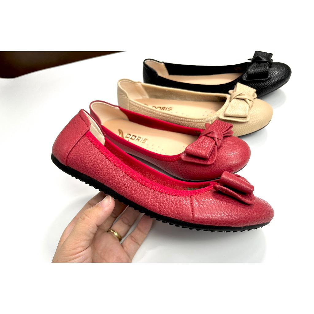 Giày búp bê da thật mũi tròn gắn nơ  DN001- CÓ BẢO HÀNH- SIZE CHUẨN.