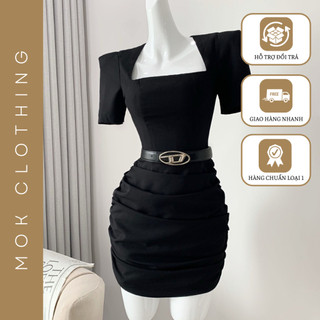 Đầm váy nữ cổ vuông tay ngắn ôm eo form ngắn kiểu nhún xếp phong cách hàn quốc siêu xinh xắn, sang chảnh diện đi chơi