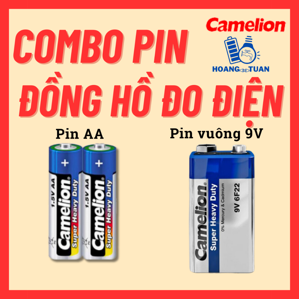 Combo pin đồng hồ điện vạn năng- 2 viên pin AA và 1 viên pin vuông 9V Camelion