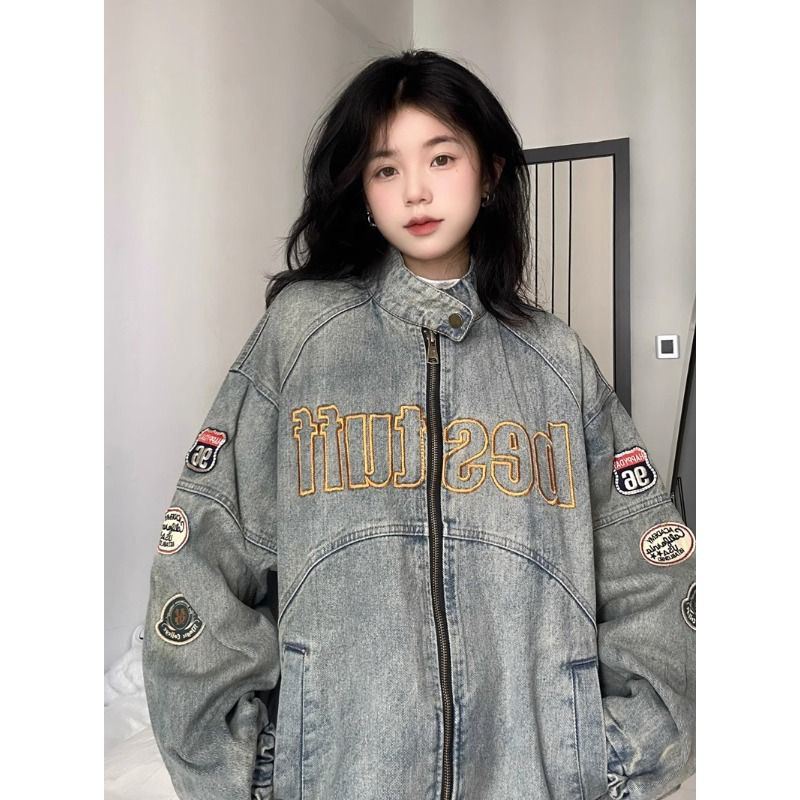 Áo khoác jeans thêu hình unisex phù hợp cho cả nam và nữ