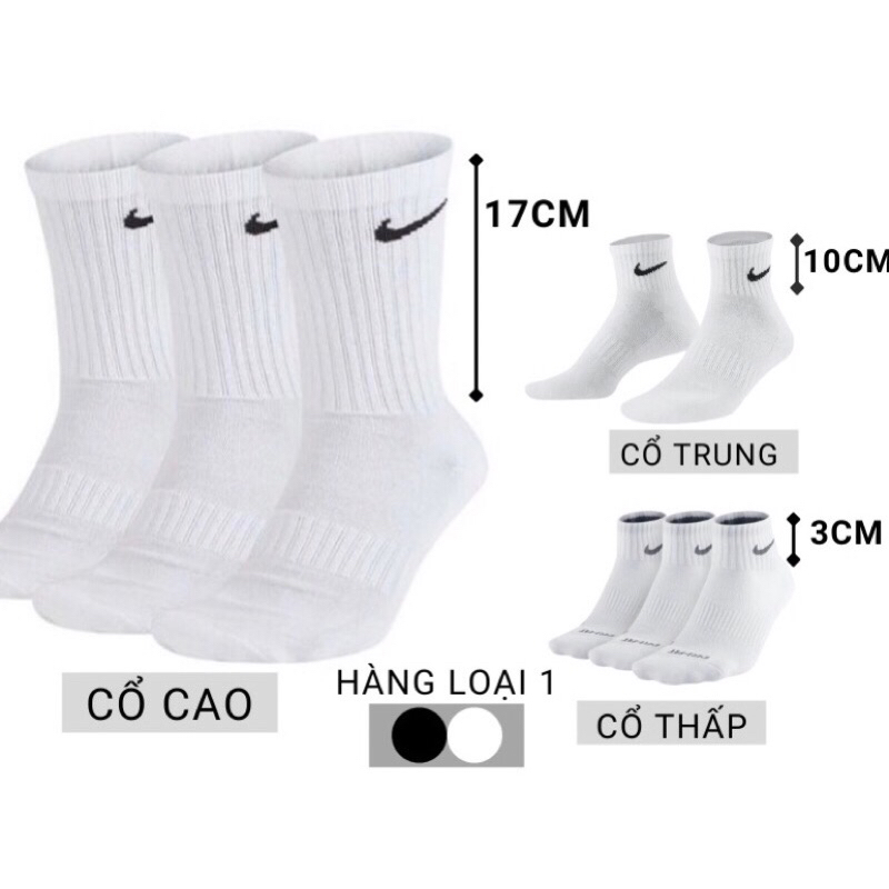 Tất nike cổ cao dệt kim 3 màu trắng, đen, xám dày dặn không gây mùi hôi chân