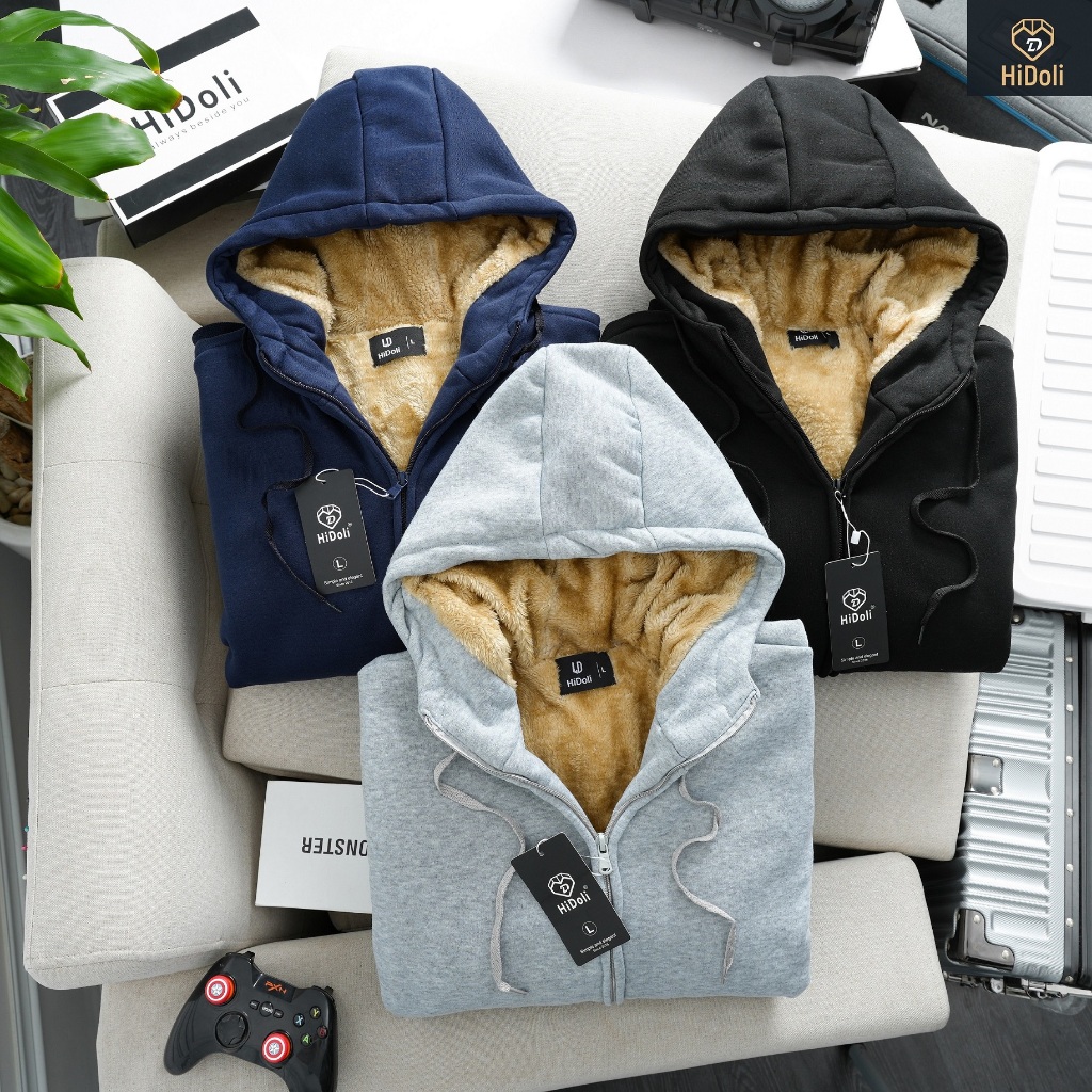 Áo khoác nỉ lót lông cừu nam nữ dày dặn ấm áp, áo khoác hoodie nam nữ phong cách thời trang thể thao MANXURY