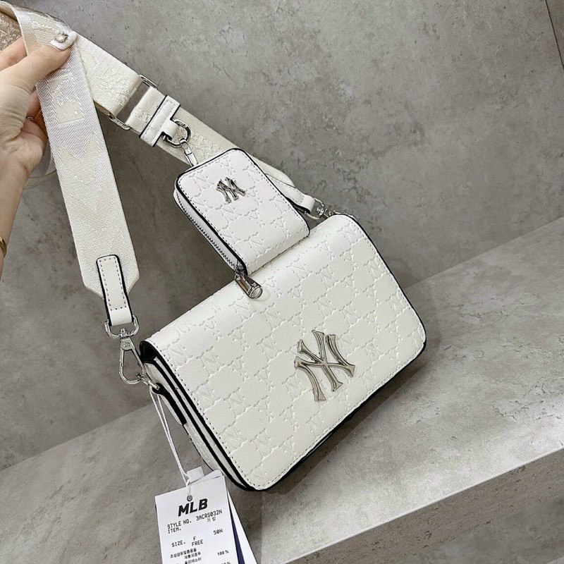 Túi xách đeo chéo MLB NY da cao cấp logo kim loại, Túi sách đeo vai in dập chữ kèm ví nhỏ full box thời trang 20K Store