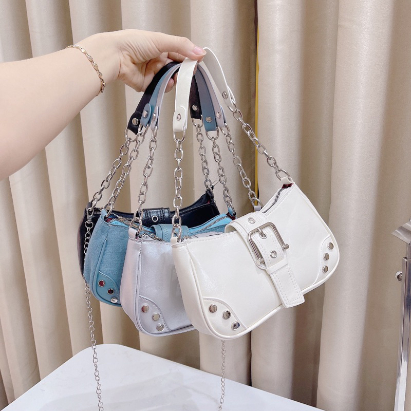 Túi đeo chéo đeo vai dây phối xích 2 góc 3 đinh mẫu mới