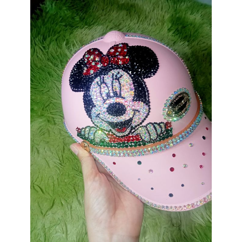 Nón bảo hiểm đính đá chuột Mickey(màu hồng)