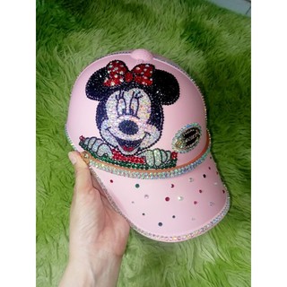 Nón bảo hiểm đính đá chuột Mickey(màu hồng)