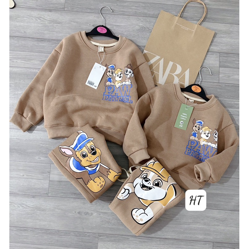 Bộ nỉ màu nâu hình chó cứu hộ cho bé