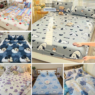 Bộ ga gối 3 món Cotton Poly nhiều họa tiết dễ thương, 1 ga trải giường kèm 2 vỏ gối đầu