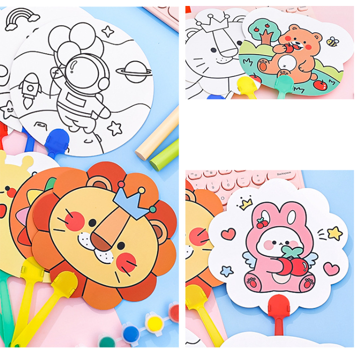 Quạt tô màu mẫu hoạt hình cho bé - quạt giấy cầm tay - quà tặng học sinh