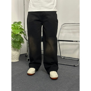 Quần Jeans Ống Siêu Rộng Nam Nữ Thời Trang Unisex Màu Đen Wash