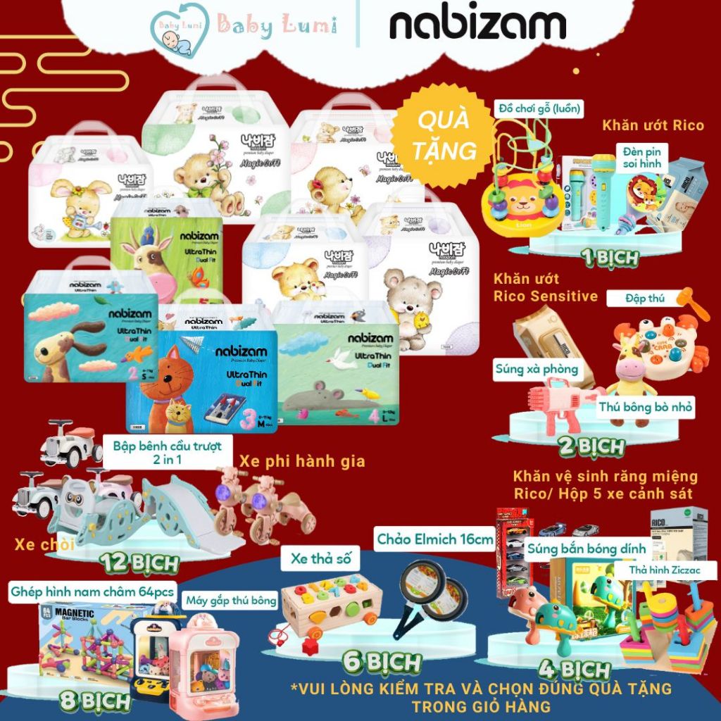 Combo 4 Bịch Tã/Bỉm Cho Bé NABIZAM Êm Mỏng Chống Hăm Đủ Size Cho Bé Từ 3kg Đến 25kg, Quy Cách 20-50 Miếng/Bịch