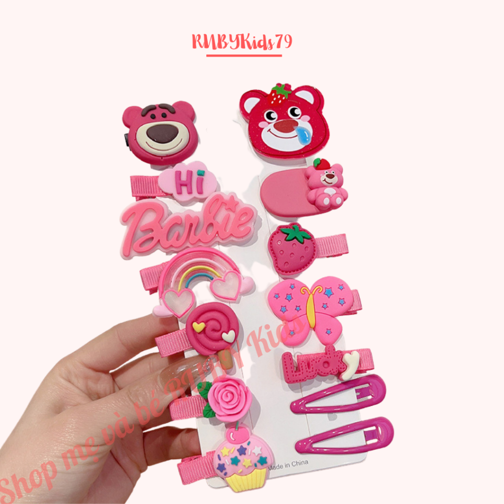 Set kẹp tóc cho bé gái hình gấu dâu gồm 14 kẹp xinh xắn - rubykids79
