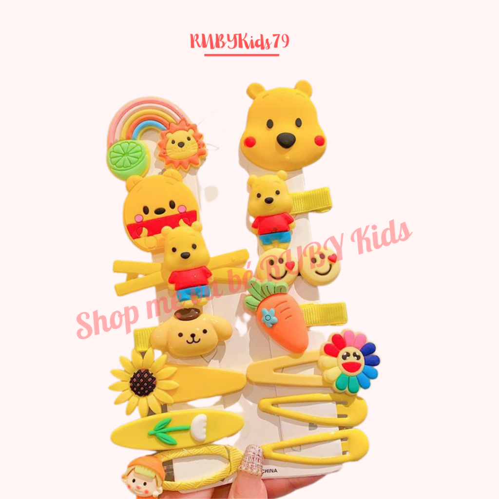 Set kẹp tóc cho bé gái hình gấu dâu gồm 14 kẹp xinh xắn - rubykids79