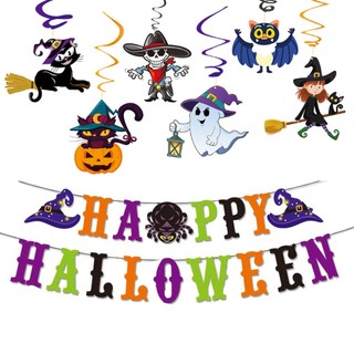 Set 6 Dây treo xoắn ốc Halloween - Chữ Happy Halloween trang trí lễ hội hóa trang