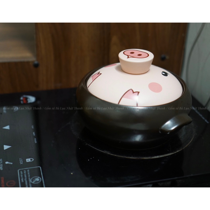 Nồi đất hàn quốc 1.1L nắp hình con heo hồng siêu dễ thương dùng trực tiếp trên bếp chịu nhiệt tốt