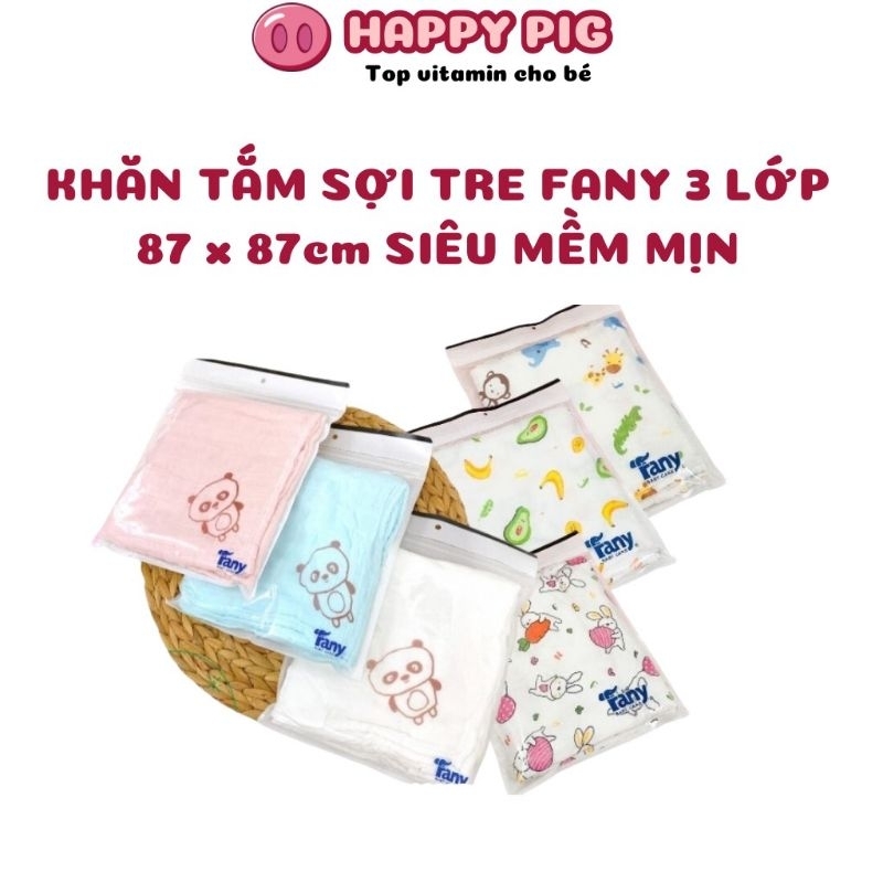 Khăn tắm sợi tre Fany 3 lớp kháng khuẩn - Gạc tắm Bamboo cao cấp kích thước 87 x 87cm mỏng mềm mịn cho làn da bé.