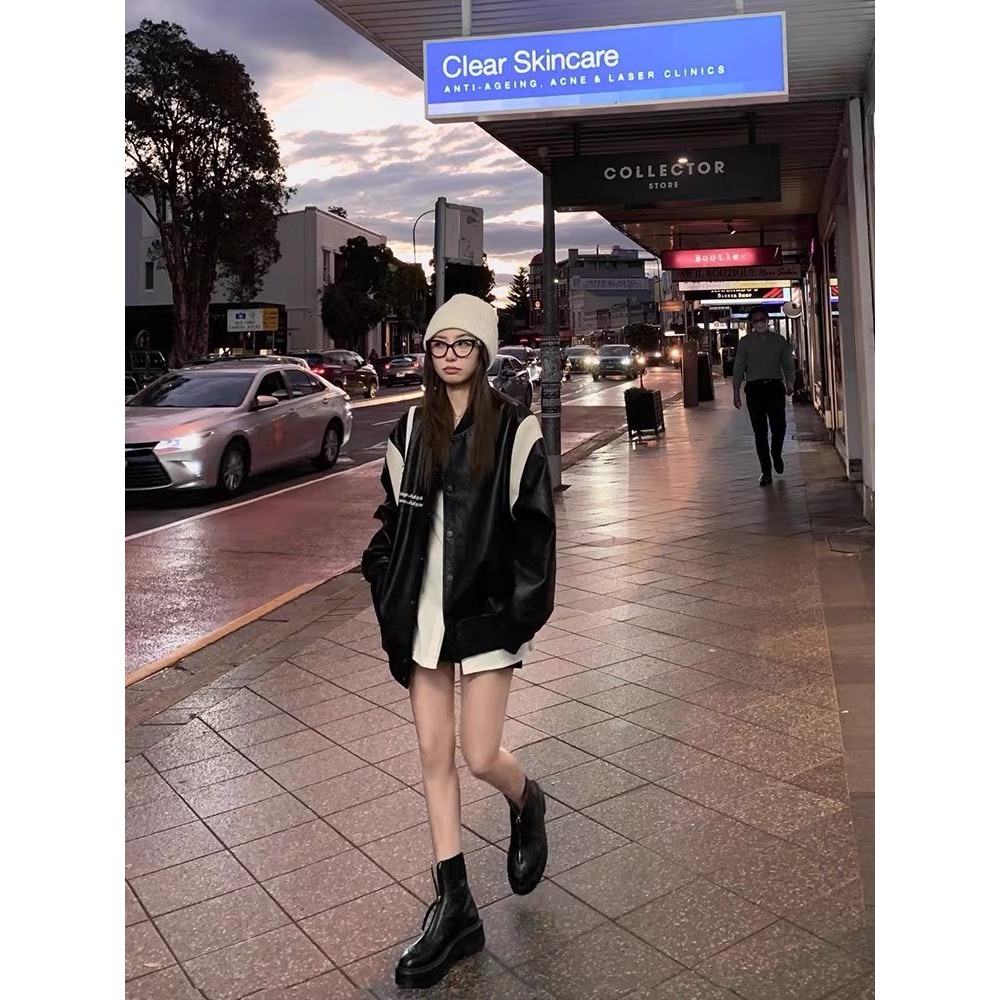 Áo khoác bomber da thêu ulzzang trendy 2023